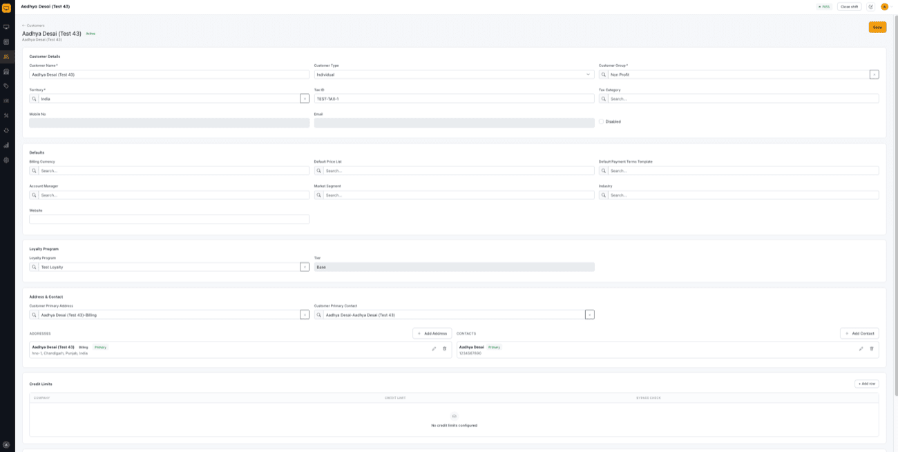 Customer detail page