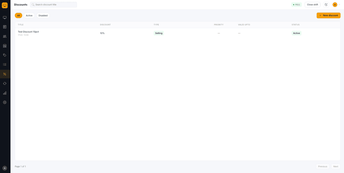Discounts (Pricing Rules) list