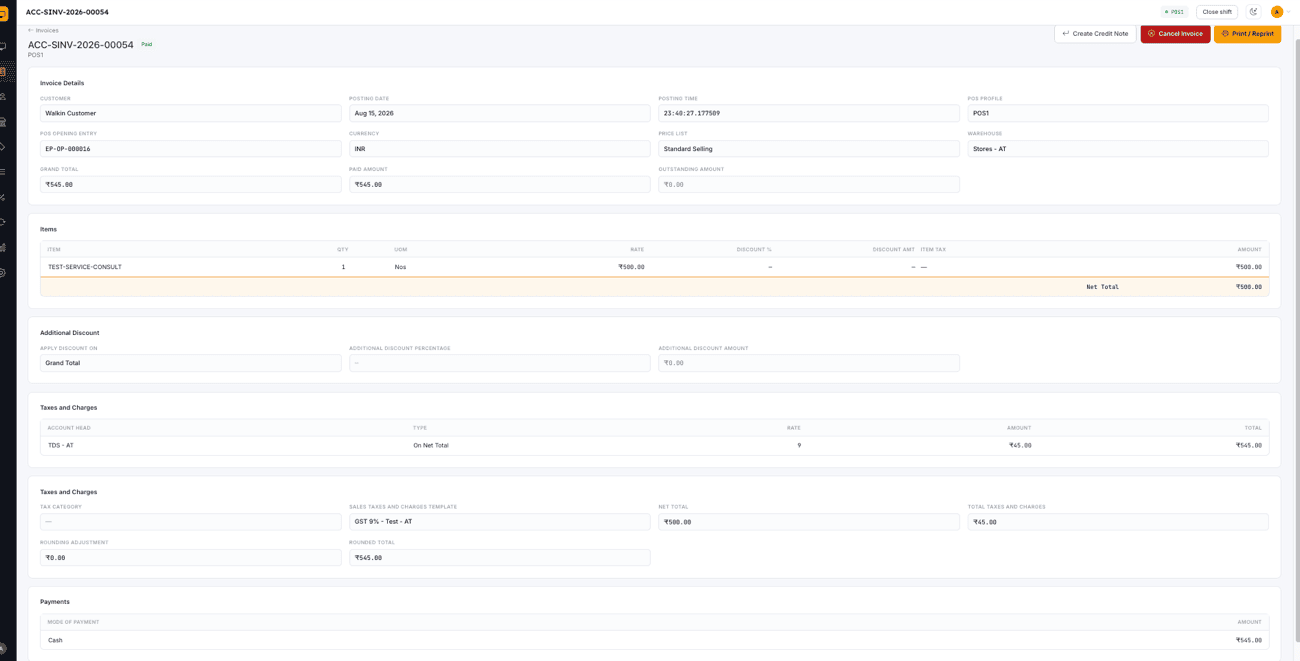 Invoice detail view