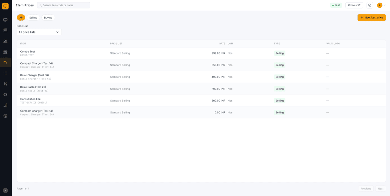 Item Price list