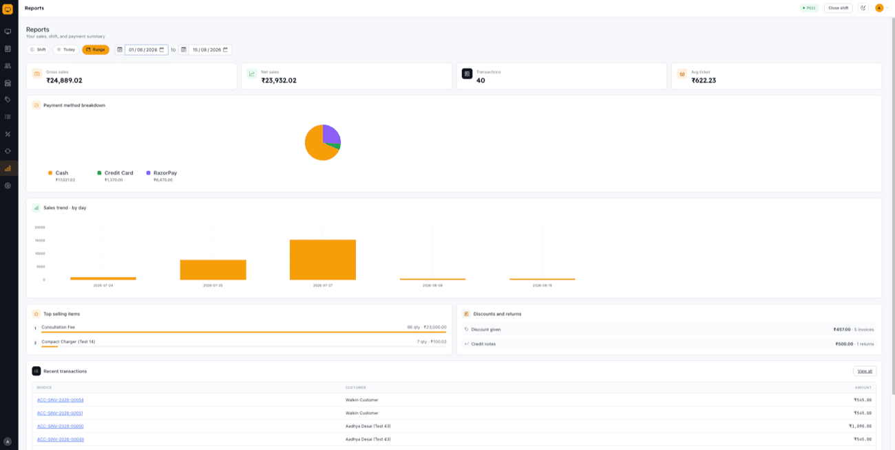 Reports & Cashier Dashboard