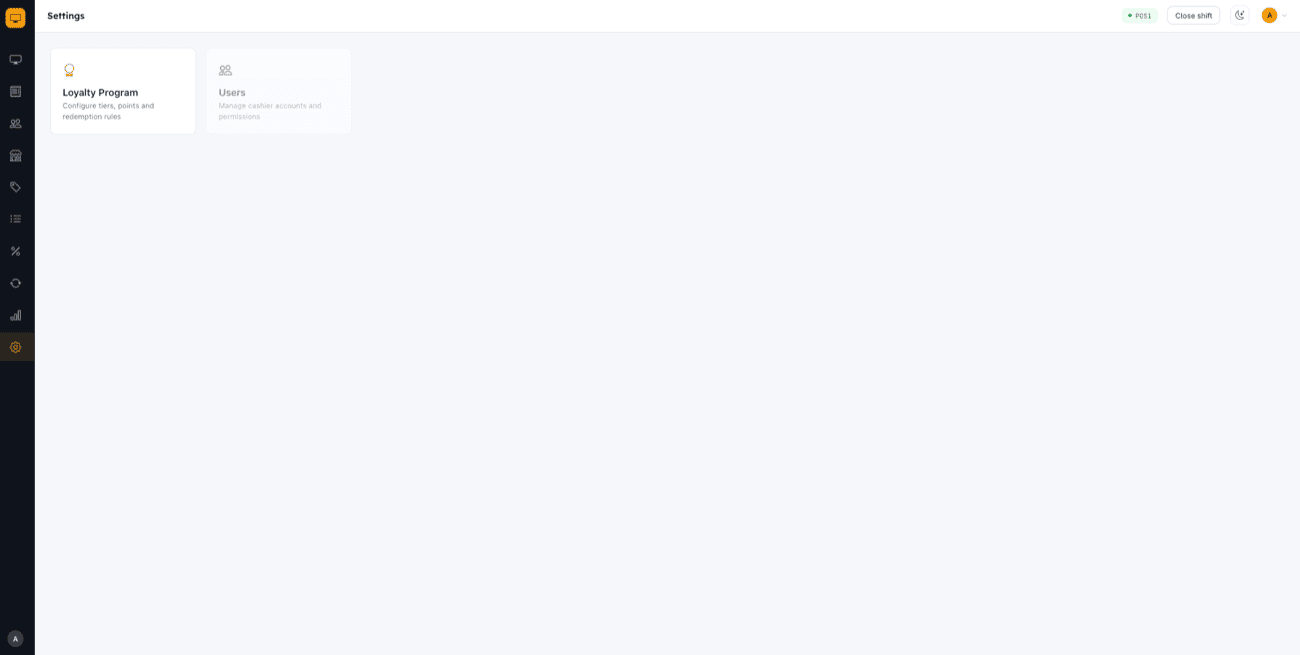 Settings landing page